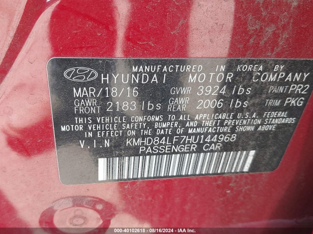 Hyundai ELANTRA SE 2017 KMHD84LF7HU144968 Image 9