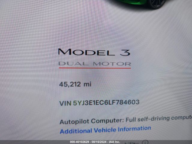 5YJ3E1EC6LF784603 Tesla Model 3 Performance Dual Motor All-wheel Drive