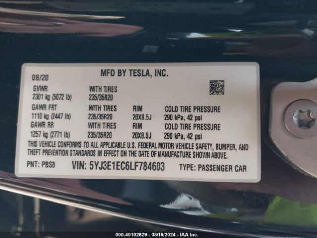 5YJ3E1EC6LF784603 Tesla Model 3 Performance Dual Motor All-wheel Drive