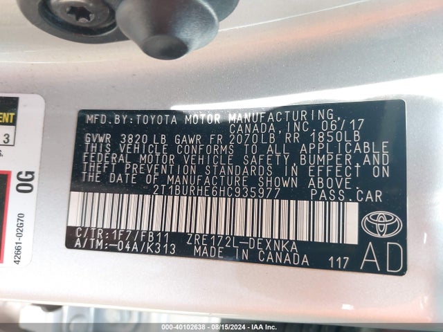 Toyota COROLLA LE 2017 2T1BURHE6HC935977 Image 9