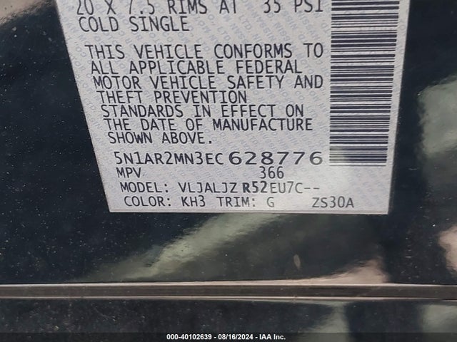Nissan Pathfinder Platinum 2014 5N1AR2MN3EC628776 Image 9