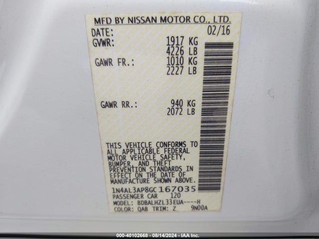 Nissan Altima 2.5 Sr 2016 1N4AL3AP8GC167035 Image 9