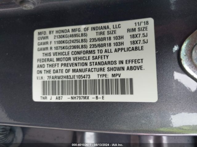 7FARW2H83JE105473 Honda Cr-v Ex-l/ex-l Navi