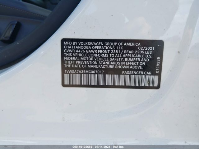 1VWSA7A35MC007017 Volkswagen Passat 2.0t Se