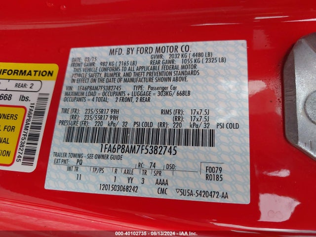 Ford Mustang V6 2015 1FA6P8AM7F5382745 Image 9