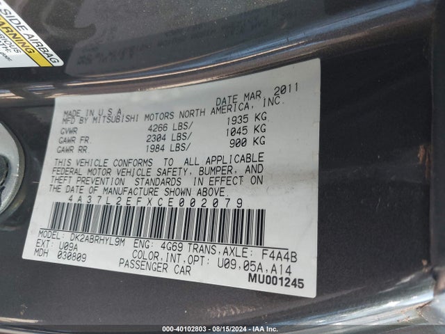 2012 MITSUBISHI ECLIPSE SPYDER 4A37L2EFXCE002079 Photo 8