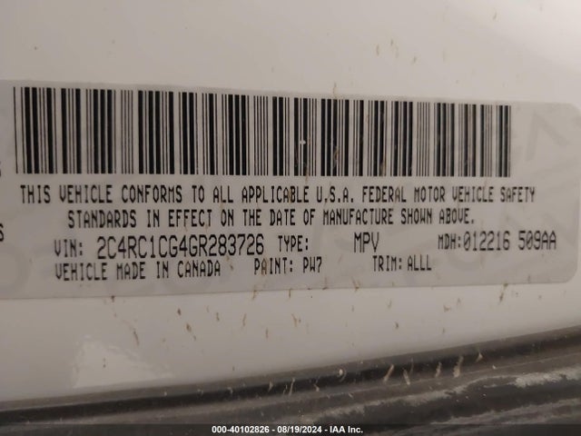 2C4RC1CG4GR283726 Chrysler Town & Country Touring-l