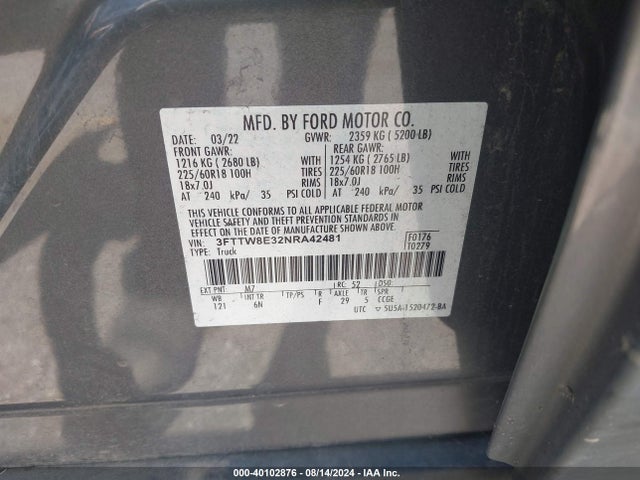 Ford Maverick Lariat 2022 3FTTW8E32NRA42481 Image 9