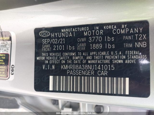 KMHRB8A38NU141015 Hyundai Venue Se