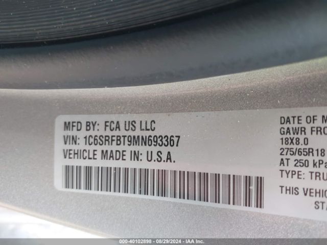 1C6SRFBT9MN693367 RAM 1500 Big Horn Quad Cab 4x4 6'4 Box