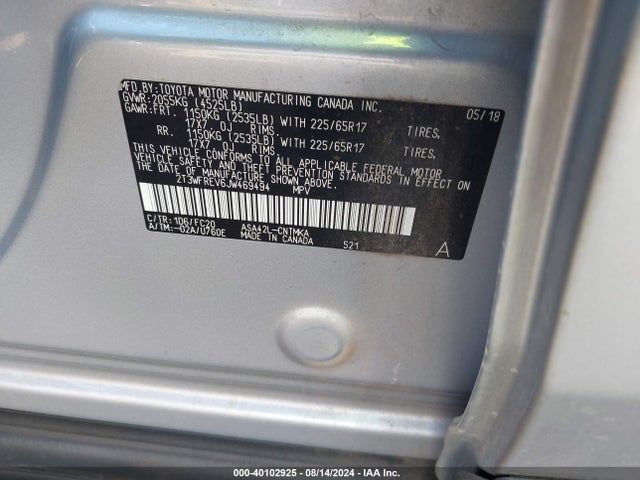 Toyota Rav4 Xle 2018 2T3WFREV6JW469494 Image 9
