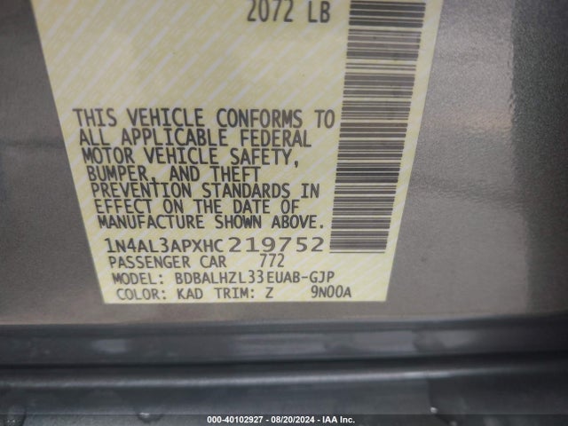 Nissan Altima 2.5 Sr 2017 1N4AL3APXHC219752 Image 9