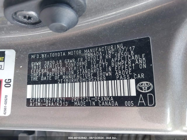 Toyota COROLLA LE 2017 2T1BURHE0HC952869 Image 9