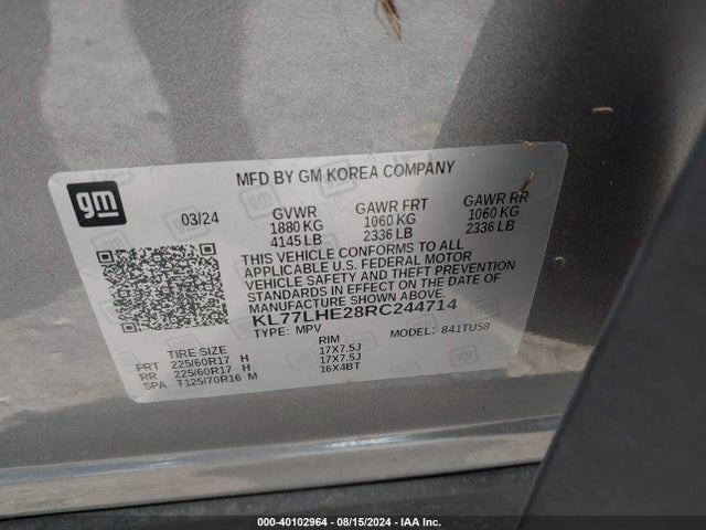 Chevrolet Trax Fwd Lt 2024 KL77LHE28RC244714 Image 9
