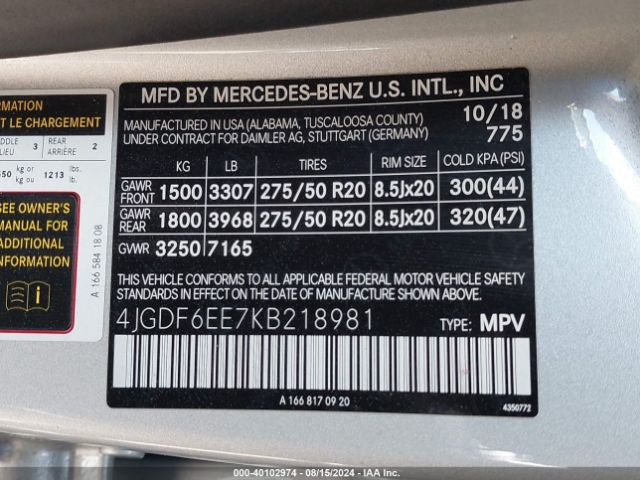 4JGDF6EE7KB218981 Mercedes-Benz Gls 450 4matic
