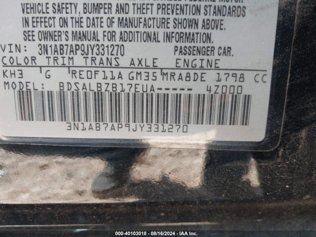 Nissan SENTRA S 2018 3N1AB7AP9JY331270 Image 9