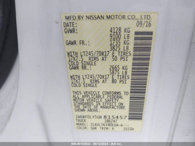 1N6BF0LY5GN815457 Nissan Nv Cargo Nv2500 Hd Sv V6