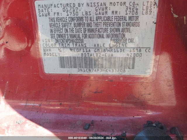 Nissan Versa 1.6 Sv 2017 3N1CN7AP3HK433208 Image 9