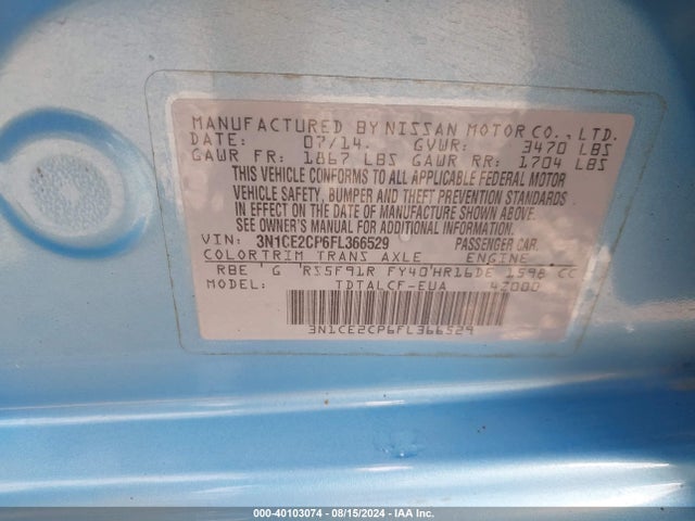 Nissan Versa Note S (sr) 2015 3N1CE2CP6FL366529 Image 9