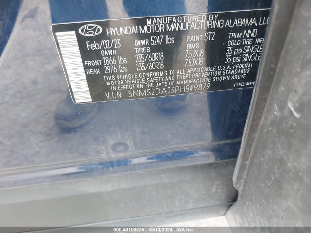 Hyundai Santa Fe Sel 2023 5NMS2DAJ3PH549879 Image 9