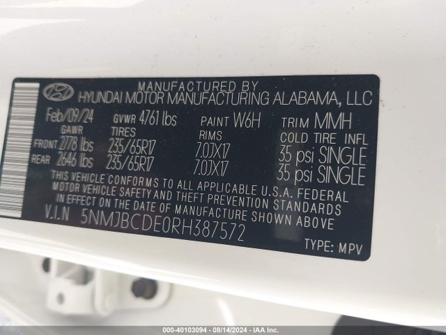 Hyundai TUCSON SEL 2024 5NMJBCDE0RH387572 Image 9
