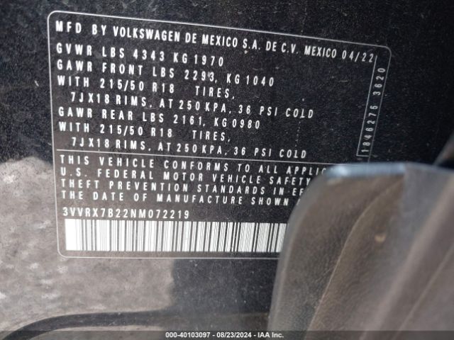 3VVRX7B22NM072219 Volkswagen Taos 1.5t Se