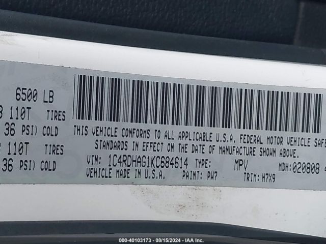 1C4RDHAG1KC684614 Dodge Durango Sxt Rwd