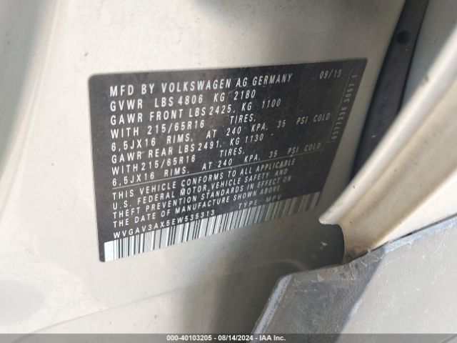 WVGAV3AX5EW535313 Volkswagen TIGUAN S