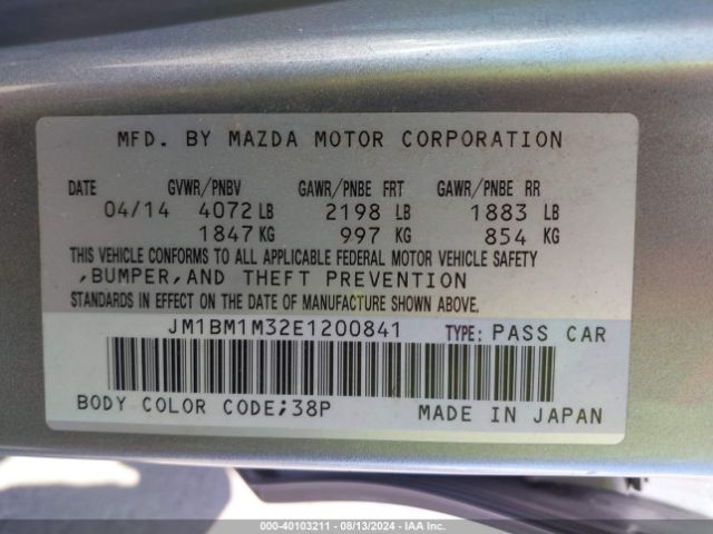 JM1BM1M32E1200841 Mazda Mazda3 S Grand Touring