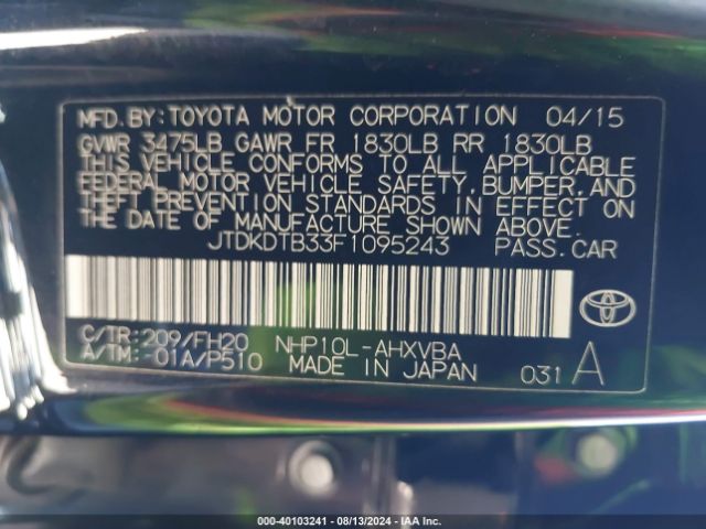 JTDKDTB33F1095243 Toyota Prius C One