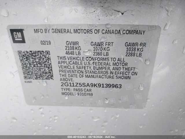 2G11Z5SA9K9139963 Chevrolet IMPALA LT