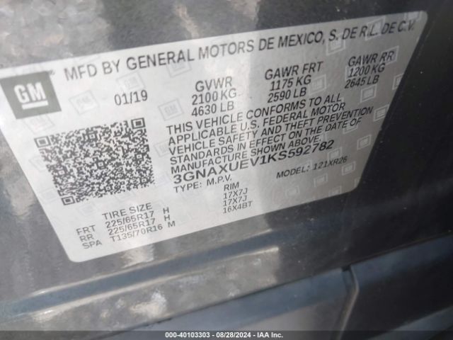 3GNAXUEV1KS592782 Chevrolet EQUINOX LT