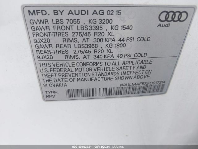 WA1LMAFEXFD017314 Audi Q7 3.0 Tdi Premium