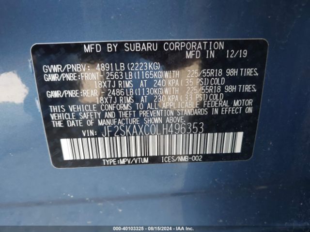 JF2SKAXC0LH496353 Subaru Forester Touring