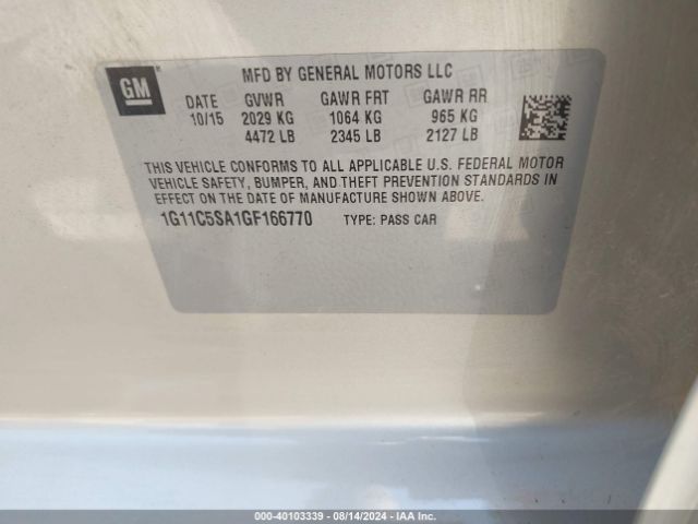1G11C5SA1GF166770 Chevrolet Malibu Limited Lt