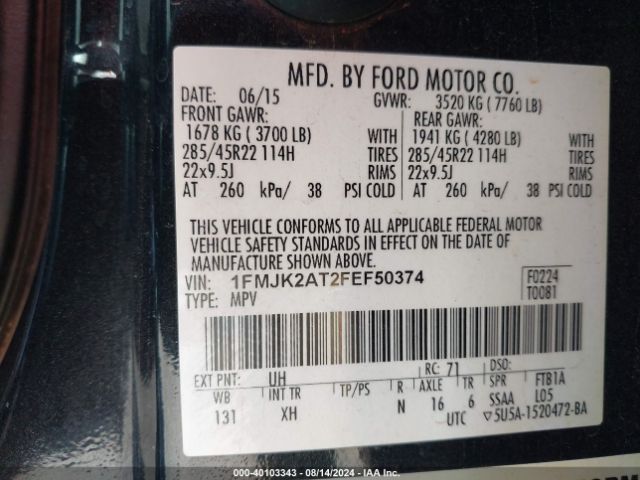 1FMJK2AT2FEF50374 Ford Expedition El Limited