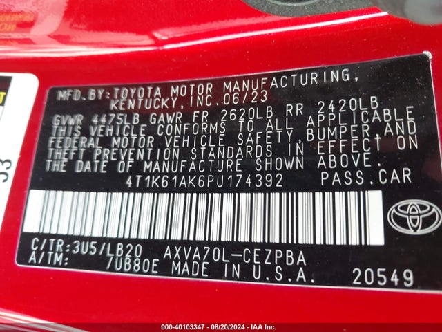 Toyota CAMRY XSE 2023 4T1K61AK6PU174392 Image 9