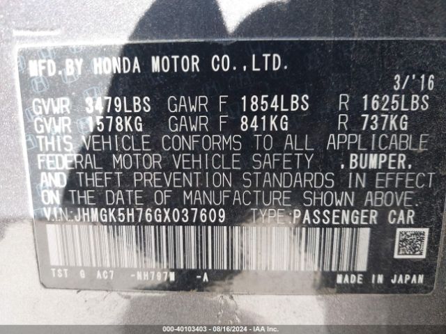 JHMGK5H76GX037609 Honda FIT EX