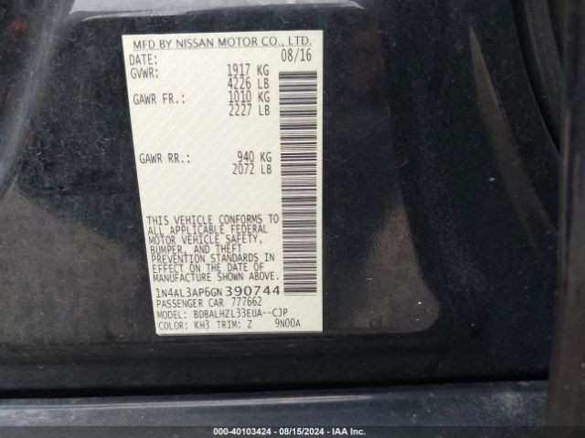 1N4AL3AP6GN390744 Nissan Altima 2.5 Sr