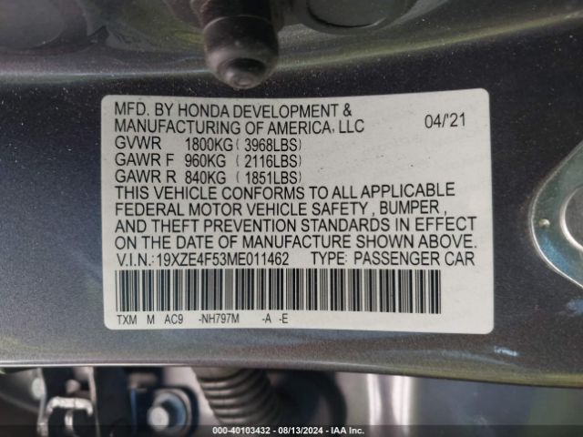19XZE4F53ME011462 Honda INSIGHT EX