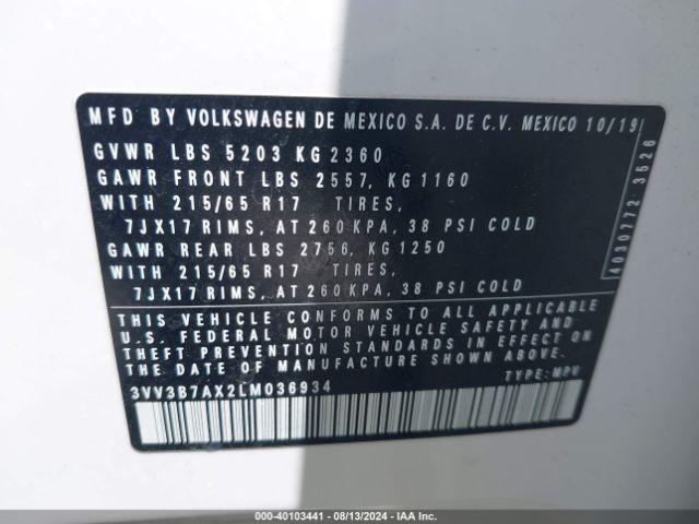 3VV3B7AX2LM036934 Volkswagen Tiguan 2.0t Se/2.0t Se R-line Black/2.0t Sel