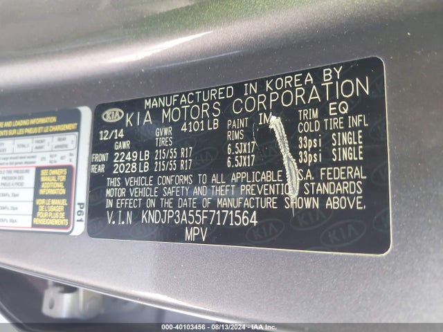 KIA SOUL + 2015 KNDJP3A55F7171564 Image 9