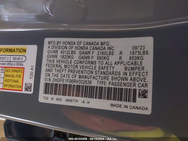Honda Civic Touring 2024 2HGFE1F96RH302636 Image 9