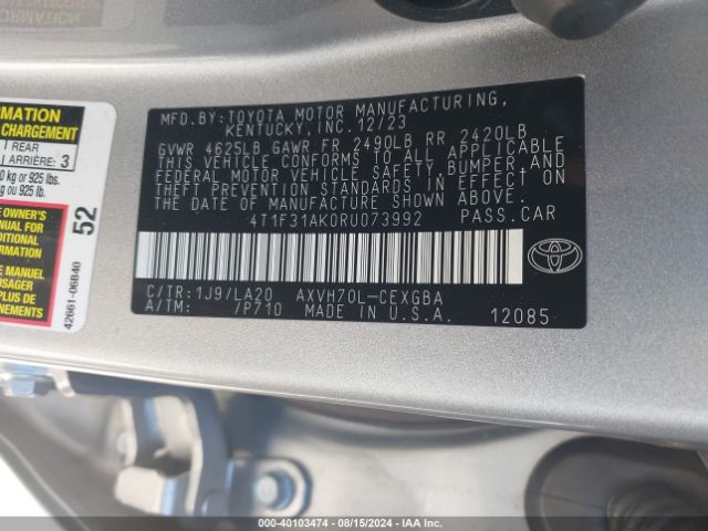 4T1F31AK0RU073992 Toyota Camry Hybrid Xle