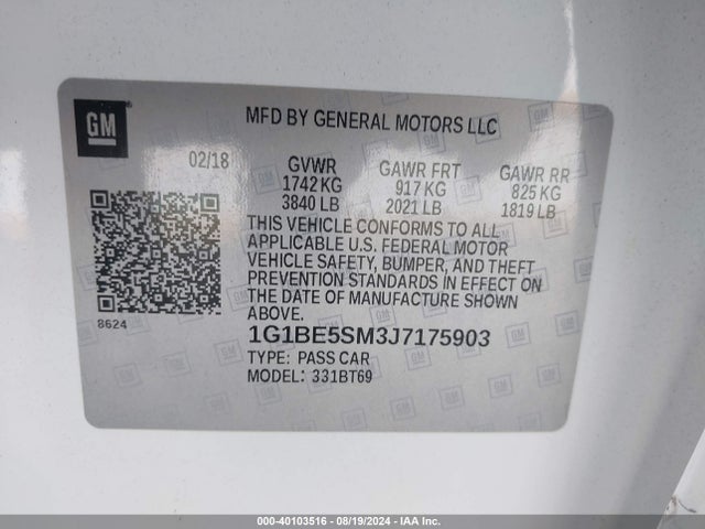 Chevrolet Cruze Lt Auto 2018 1G1BE5SM3J7175903 Image 9