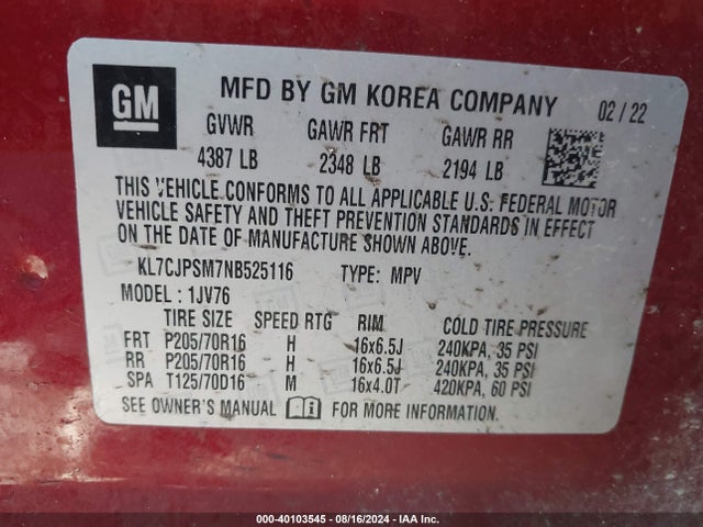 Chevrolet Trax Awd Lt 2022 KL7CJPSM7NB525116 Image 9