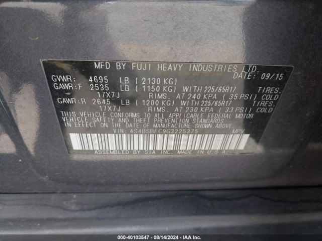 4S4BSBFC9G3225375 Subaru Outback 2.5i Premium