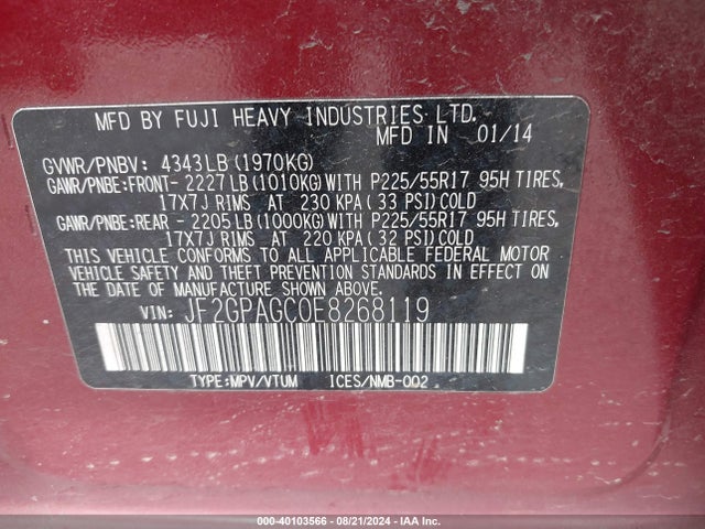 JF2GPAGC0E8268119 Subaru Xv Crosstrek 2.0i Limited