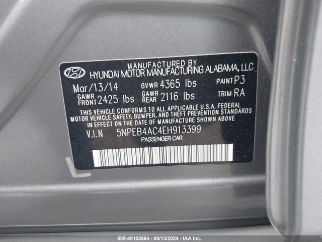 Hyundai SONATA GLS 2014 5NPEB4AC4EH913399 Image 9