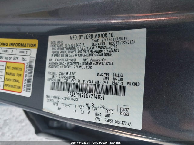 3FA6P0T91GR214821 Ford FUSION SE